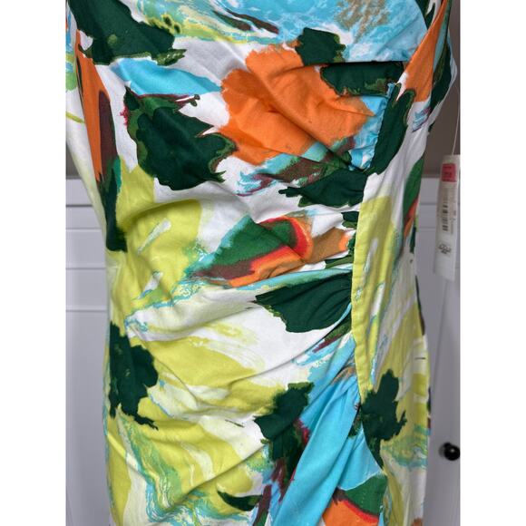 London Times Watercolor Print Ruched Sleeveless Dress Sz 12 Wrap Cotton Colorful - Picture 3 of 12